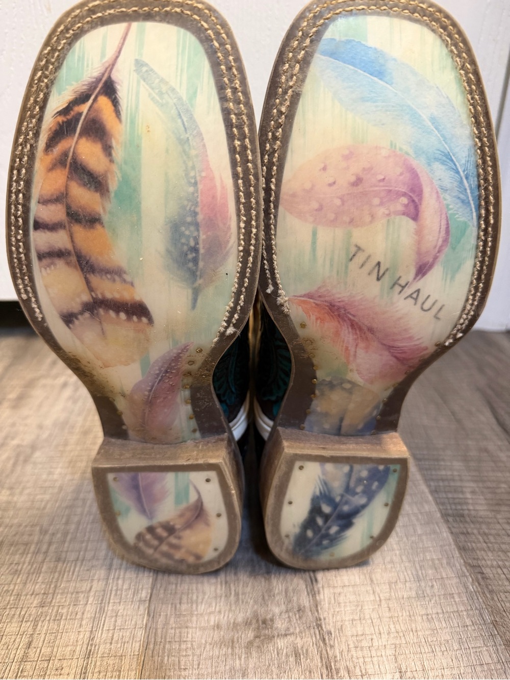 Tin Haul Brown and Turquoise Floral Western Heeled Boots - Picture 2 of 2